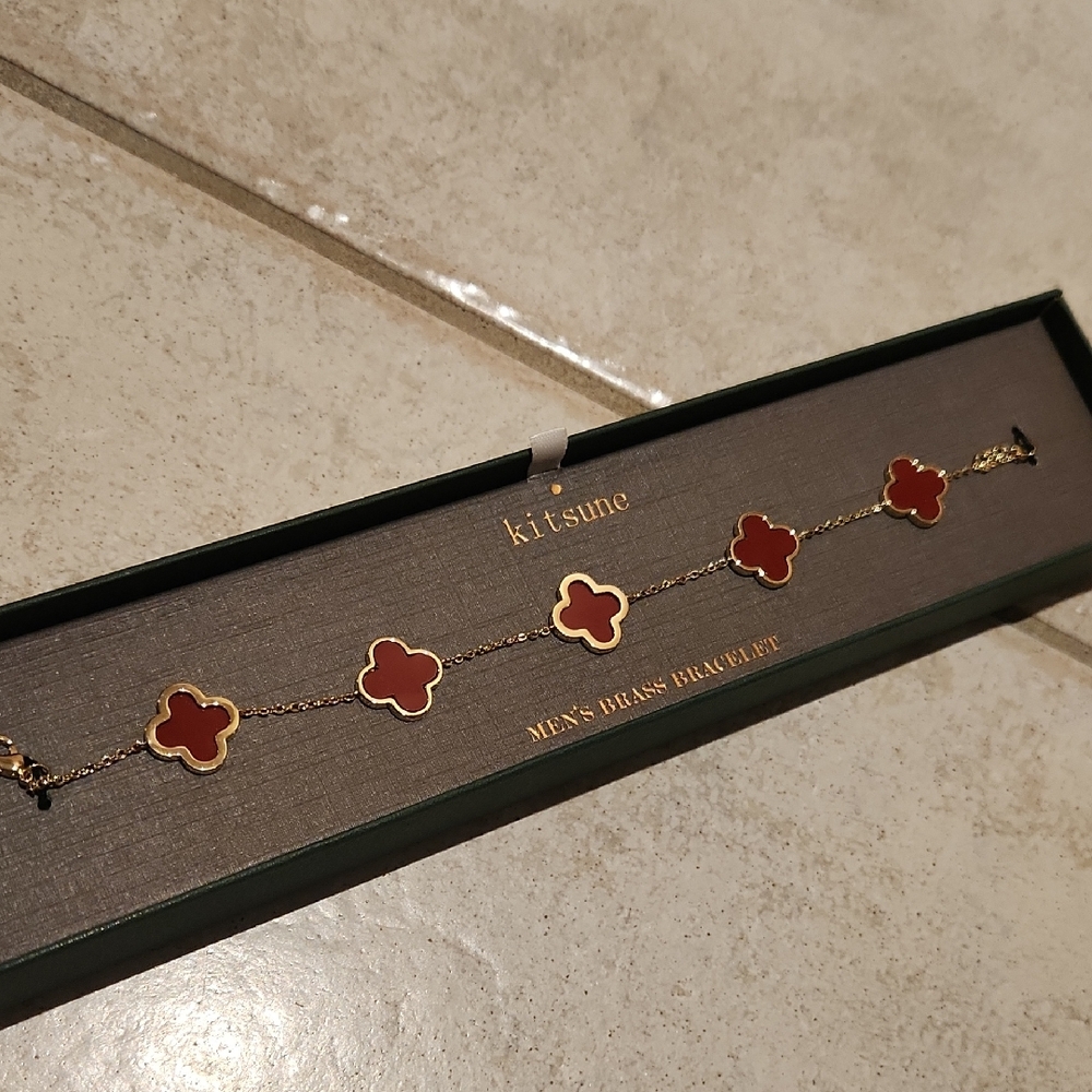 Gold and Red Clover Women's Bracelet